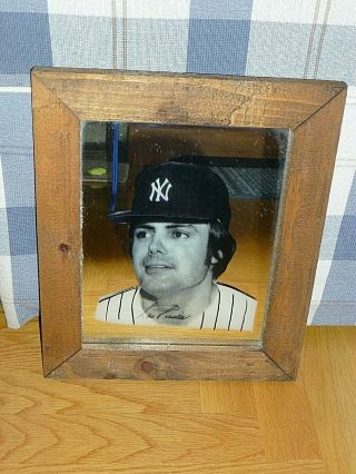 Vtg York Yankees Lou Piniella Mirror Wooden Frame 12.  5 " X 10.  5 "