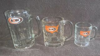 3 Vintage A & W Root Beer Glass Mugs Heavy Duty Papa Mama & Baby Mugs