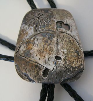Vintage Unusual Hand Made Sterling Large Bolo Tie Golf Course Hole 3