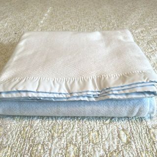 Vintage Acrylic Blanket Satin Trim Light Blue Unbranded 70 X 90