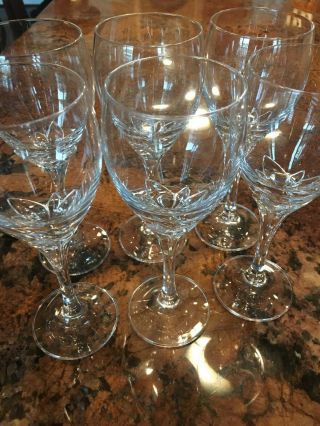 Vintage Stemmed Wine Glass Set Of 6 Clear Glass Flower Petal