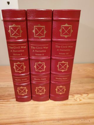 Shelby Foote Signed Civil War A Narrative Leather 3 Vol Set Easton Press 1st Ed