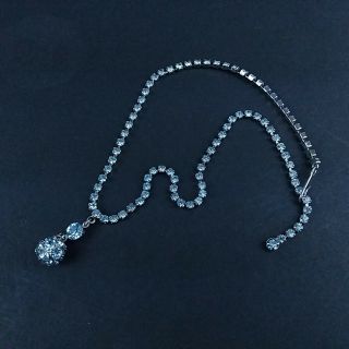 Vintage Designer Weiss Aqua Blue Rhinestone Choker Necklace Adjustable Signed 3