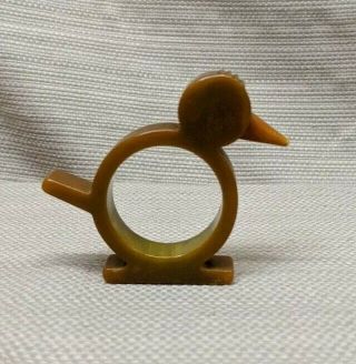 Vintage Bakelite Napkin Ring Holder Bird Chick Butterscotch Caramel Yellow
