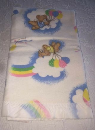 Vintage Baby Blanket Bears Rainbows Balloons Wpl 1675 Polyester / Acrylic Usa