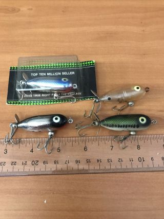 4 Vintage Heddon Spook Tiny Torpedo Clear Slver Topwater Bass Musky Fishing Lure