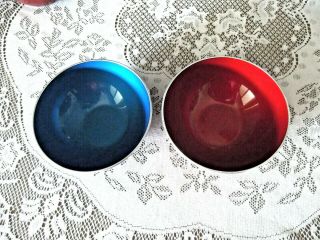 (2) Emalox From Norway - Enamel Aluminum Small Bowls - Red And Blue