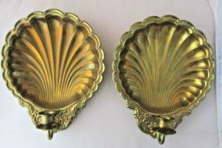 Vintage Large Palm Shell Brass Candle Holder Sconce Decorative Crafts Inc