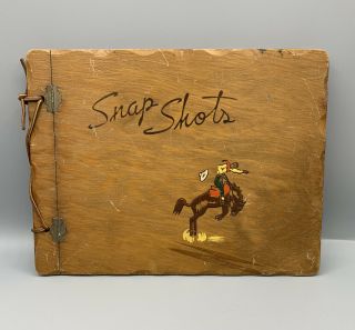 Handmade Vintage Wood Scrapbook Album 11.  5” X 8 Unique Cowboy Horse