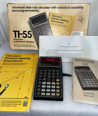 Vintage Texas Instruments Ti - 55 Calculator Box,  Books / Charger