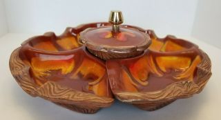 Vintage Treasure Craft California Pottery Lazy Susan Chip & Dip Drip Glaze Tray 2