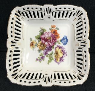 Schwarzenhammer Bavaria Reticulated Square Bowl Floral 5.  5” Vintage Porcelain