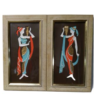Set Of 2 Vintage Mcm Turner Wall Accessory Art Framed Grecian Greek Women 10x17