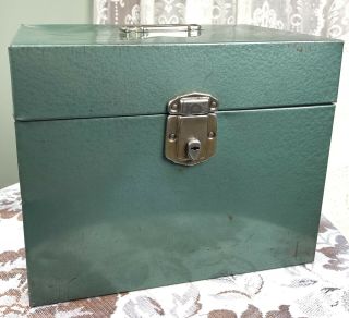 Vintage Green Metal File Box Hamilton Porta File With Key Excelsior Full Size