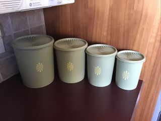 Tupperware Set Of 4 Vintage Avocado Stackable/nesting Canisters