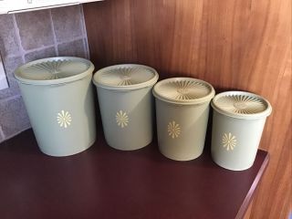 TUPPERWARE SET OF 4 VINTAGE AVOCADO STACKABLE/NESTING CANISTERS 2