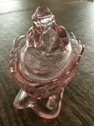 Vtg Santa In Sleigh Covered Candy Dish,  Pink Depression Glass,  Westmorland