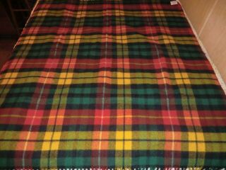 Vintage Wool Blanket; Red,  Green,  And Yellow Plaid; Faribo Brand 54x50