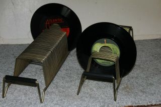 2 Vtg Album Record Holder Rack Stands,  Metal,  49 Slot Wire,  Mid Century,  1 Pair