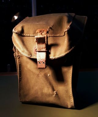 Vintage 1940s/ Wwii British Army Surplus Billy Can Bag.  Khaki Broad Arrow Mark