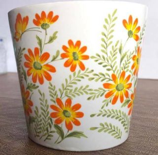 Vintage 1970s Ceramic Flower Pot Planter Floral White Orange Green Butterfly 4 "