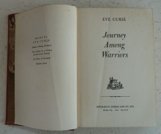 Vintage Book 1943 Journey Among The Warriors Eve Curie H/b Wwii World Travels