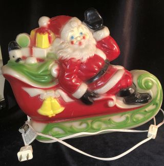 Vintage 1970 Empire Blow Mold Christmas Santa Claus Lighted Sleigh Sled 10.  5x13