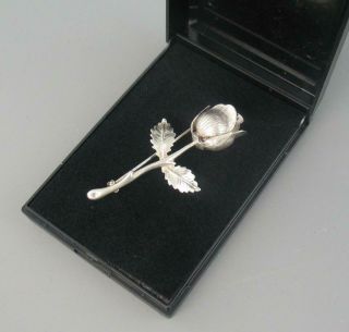 Vintage 925 Sterling Silver Rose Flower Brooch Pin - 2 "