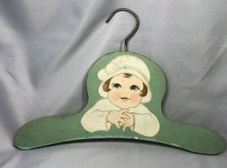 Vintage Childs Painted Wood Clothing Hanger Little Girl