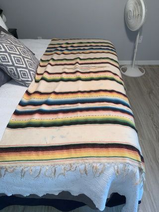 Vintage Hand Woven Wool Southwest Fringe Throw/wall Hanging 35 X 52 Mexico