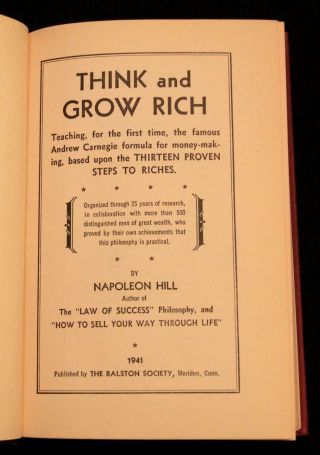 Napoleon Hill THINK AND GROW RICH 1941 9th printing RARE success wealth Carnegie 6