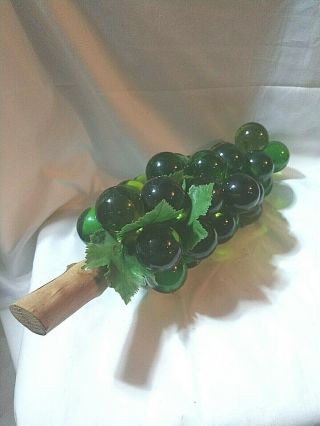 VINTAGE BRIGHT GREEN LUCITE ACRYLIC Grapes On Wood Stem 2