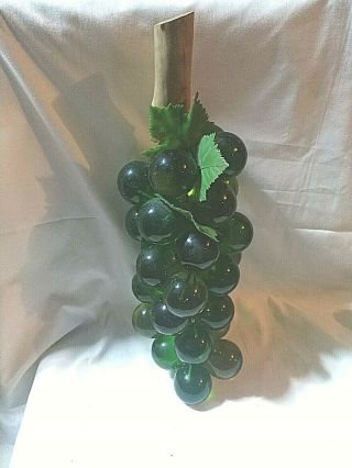 VINTAGE BRIGHT GREEN LUCITE ACRYLIC Grapes On Wood Stem 3