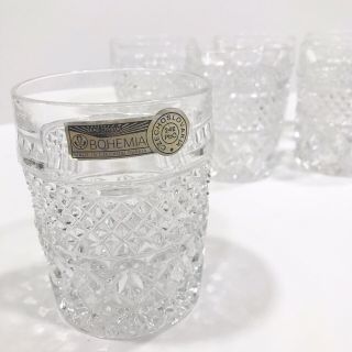 Vintage Czech Bohemia Lead Crystal Whiskey Glasses,  Set Of 6 Cut Glass Cocktail