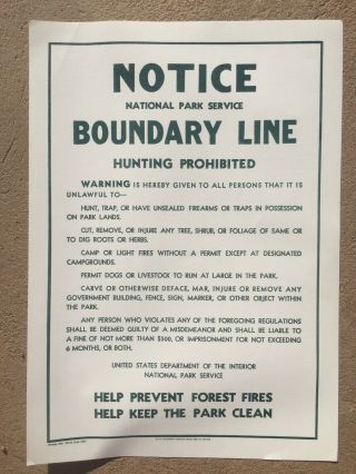 Nps Aka National Park Service ; Vintage Linen Cloth Boundary Line Sign 1960’s