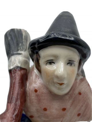 Vintage Witch With Broom Riding A Goose Hand Painted Glazed Ceramic Early 1900 