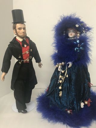 President Abraham Mary Lincoln Porcelain Dolls Vintage 15” Tall Set Of 2