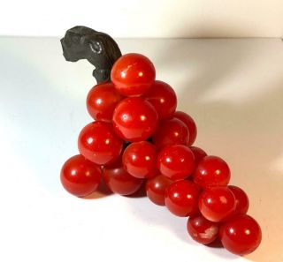 Mid Century Modern Large Red Lucite Acrylic Grape Cluster W/ Stem Vintage