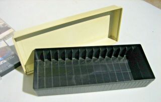 Cassette Hard Plastic Storage Case Box Holds 15 Tapes Black Tan Usa Vintage