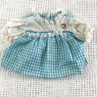 Vintage handmade blue and white gingham baby doll outfit lace trim dress bloomer 2
