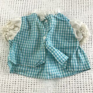 Vintage handmade blue and white gingham baby doll outfit lace trim dress bloomer 3