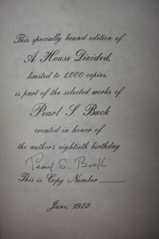 Signed Limited Edition Pearl S Buck A House Divided Book Belonged To Pearl Buck