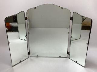 Vintage Glass Vanity Mirror 3 Panel Tri - Fold Tabletop Dresser Mirror