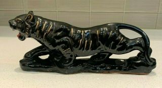 Vintage Mcm Black & Gold Stalking Panther Ceramic Figurine 12 " Tv Decor
