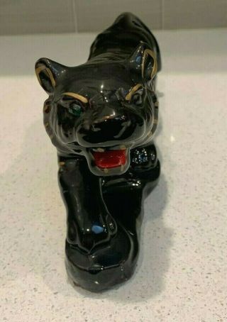 Vintage MCM Black & Gold Stalking Panther Ceramic Figurine 12 