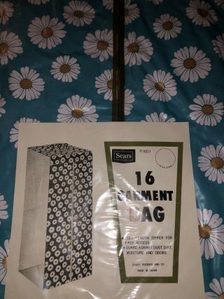 Rare Vintage Hanging Garment Bag 16 Dresses Sears Retro Blue& White FlowersJapan 3