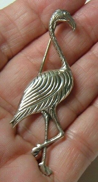Vintage 2 5/8 " Marked Sterling Silver Flamingo Tropical Exotic Florida Bird