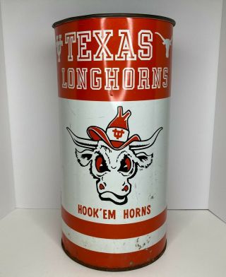 Vintage Texas Longhorns Trash Can Waste Basket Metal Hook 