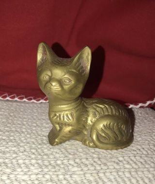 Vintage Brass Metal Cat Kitten Etched Figurine Figural Statue Paperweight 3 3/8 "