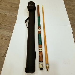 Vintage Crest 19oz Pool Billiards Cue Stick With Case Extra Tips Green Woodgrain